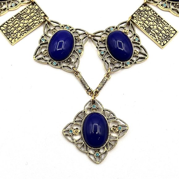 Joan Rivers Faux Lapis Art Nouveau Style Necklace Filigree Statement Necklace - Picture 5 of 10